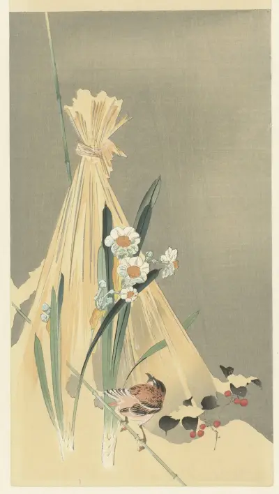Zpěvný pták u sena, Ohara Koson
