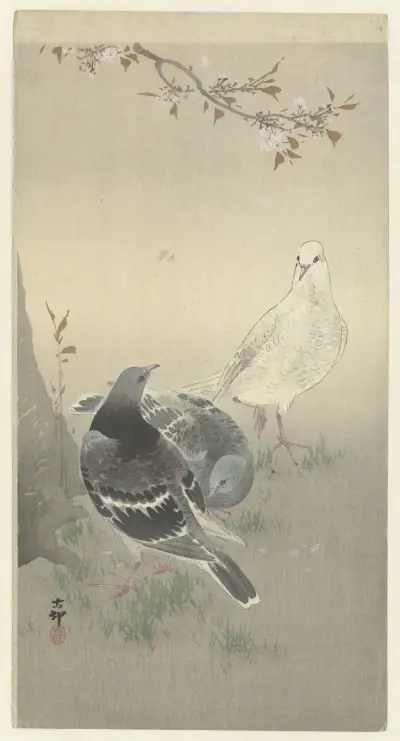 Tři krotké holubice, Ohara Koson