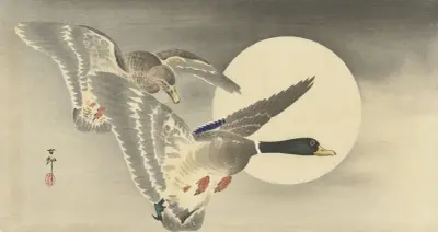 Dvě kachny při úplňku, Ohara Koson