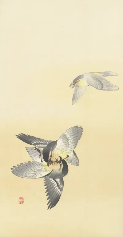 Dva bojující ptáci, Ohara Koson