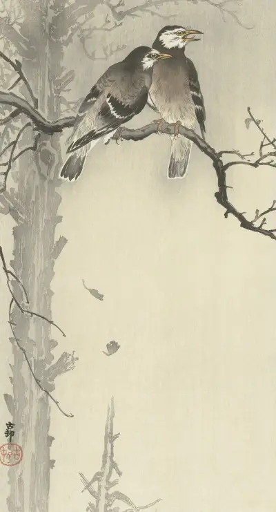 Dva šedí špačci, Ohara Koson