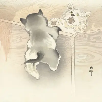 Dva hrající si psi, Ohara Koson