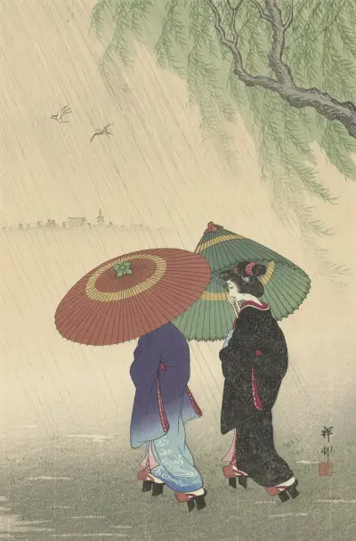 Dvě ženy v dešti, Ohara Koson