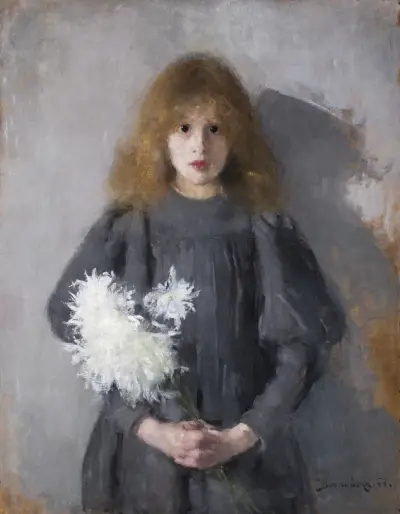 Girl with Chrysanthemums av Olga Boznanska