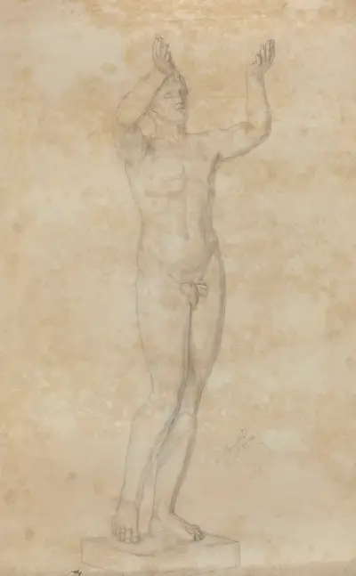 Modlící se mladý muž – kresba podle kopie řecké sochy z okruhu Lýsippova (300 př. n. l.), 1881 – č. 2, Olga Boznanska
