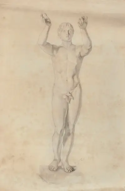 Betender junger Mann – Zeichnung nach einer Kopie einer griechischen Skulptur aus dem Kreis des Lysipp (300 v. Chr.) von Olga Boznanska