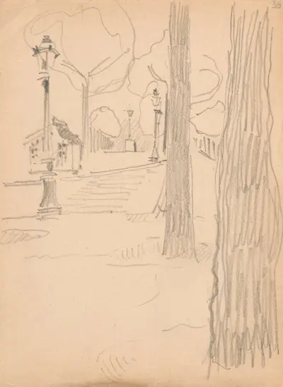 Treppe, Laternen und Bäume von Olga Boznanska
