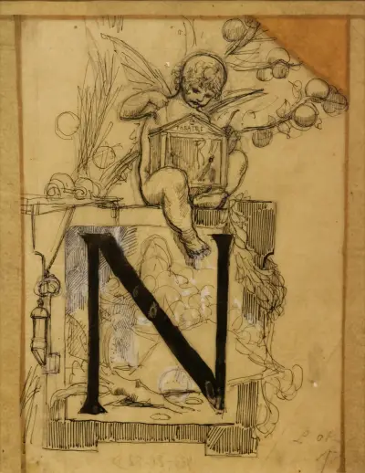 Lettre ornée N av Luc-Olivier Merson