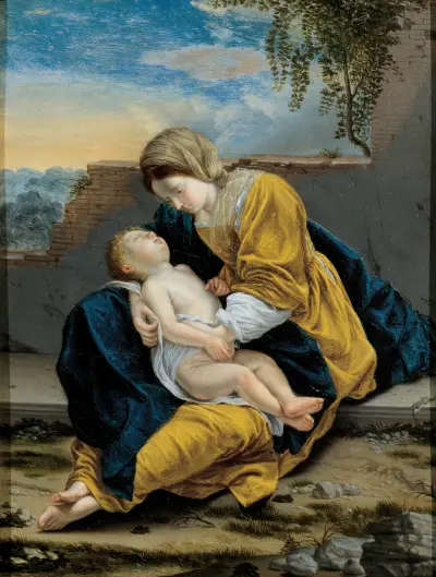 Madonna und Kind in einer Landschaft von Orazio Gentileschi