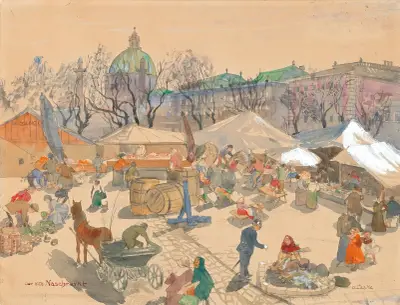 Den gamla Naschmarkt, Wien av Oskar Laske