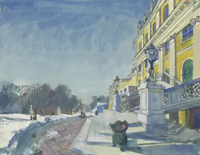 Trappan vid slottet Schönbrunn på vintern av Oskar Laske