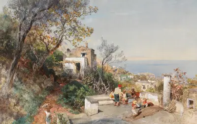 Blick über die Bucht von Neapel av Oswald Achenbach