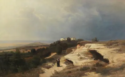 Campagnalandschaft mit wanderndem Mönch von Oswald Achenbach