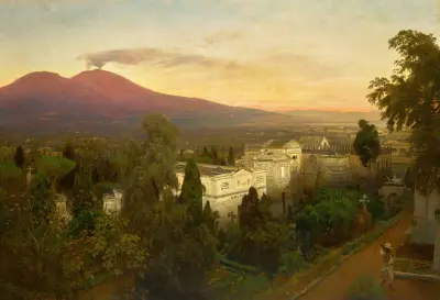 Campo Santo in Poggioreale, the Vesuvius Beyond av Oswald Achenbach