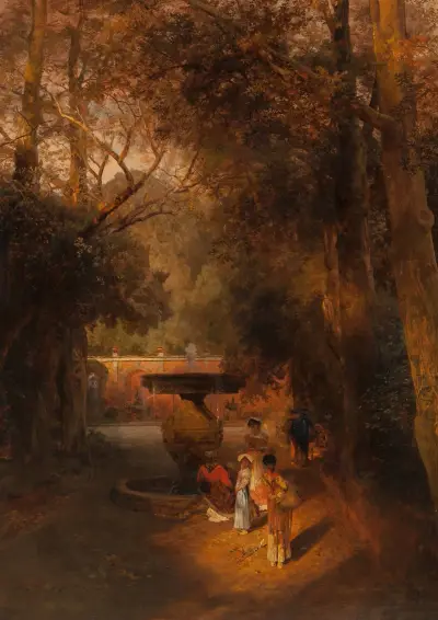 Gärten und Brunnen der Villa Torlonia, Frascati, Rom von Oswald Achenbach