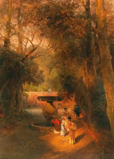 In the park by the fountain of Villa Torlonia in Frascati, near Rome av Oswald Achenbach