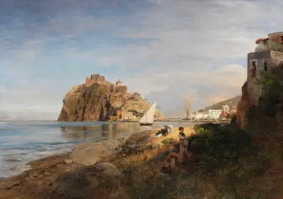 Ischia mit Blick auf das Castello Aragonese av Oswald Achenbach