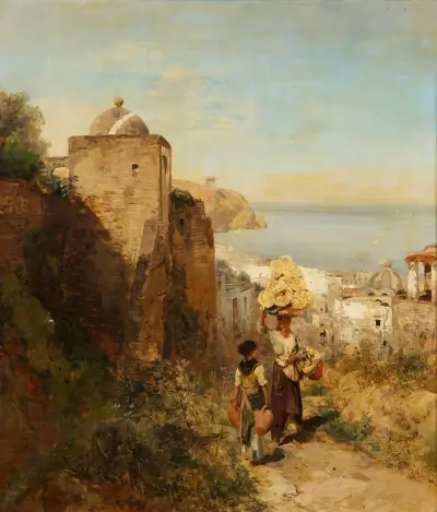 Küstenlandschaft bei Neapel av Oswald Achenbach