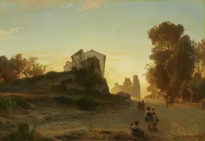 Römische Straße im Abendlicht von Oswald Achenbach