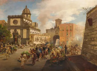 Santa Caterina a Formiello und Porta Capuana in Neapel von Oswald Achenbach
