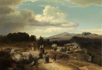 Sunday walk in the Roman countryside av Oswald Achenbach