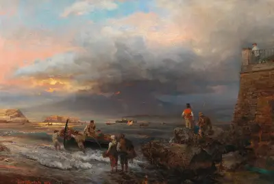 Die Bucht von Neapel mit dem Vesuv im Hintergrund von Oswald Achenbach
