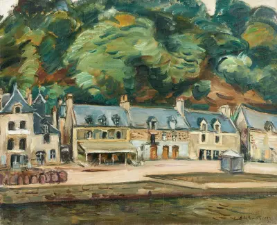 Maisons au bord de la rivière av Emile Othon Friesz
