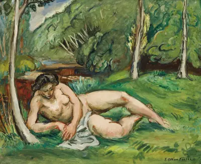 Naken liggande i ett landskap av Emile Othon Friesz