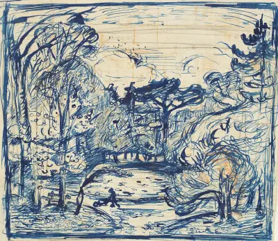 Skogsinteriör med vedhuggare. La Côte de Grâce, Honfleur. av Emile Othon Friesz