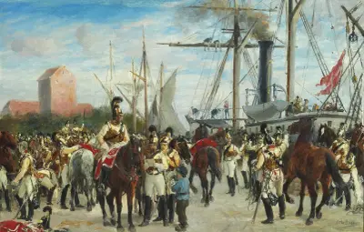 Studie til Hestgarden indskibes i Korsør 1848 av Otto Bache