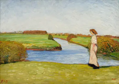 Louise Modersohn-Breling in den Wümmewiesen von Otto Modersohn
