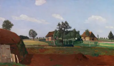 Sommertag im Moor (Erdhütte im Moor) von Otto Modersohn