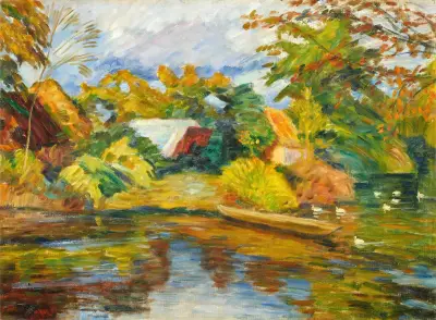 Stürmischer Herbsttag an der Wümme im alten Dorf in Fischerhude von Otto Modersohn