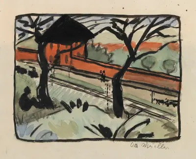 Byns gata – stationen i Schmiedeberg (Riesengebirge) av Otto Mueller