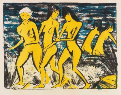 Fünf Gelbe Akte Am Wasser, 1921 – nr 2 av Otto Mueller