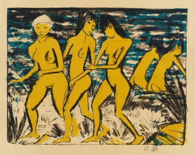 Fünf gelbe Akte am Wasser, 1921 – nr 1 av Otto Mueller