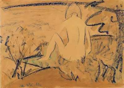 Sitzender Rückenakt am Ufer, ca. 1925 von Otto Mueller
