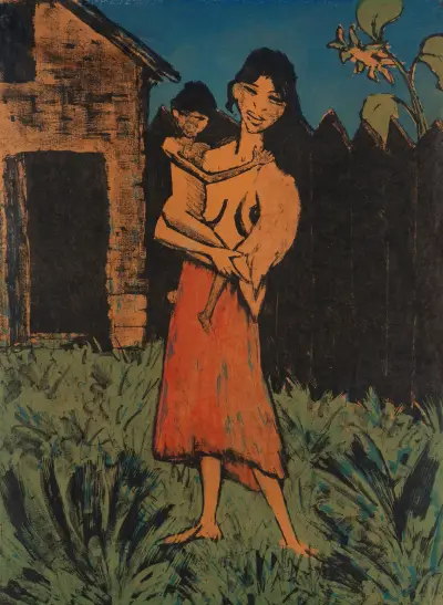 Stehende Zigeunerin mit Kind auf dem Arm, 1926 – Nr. 1 von Otto Mueller
