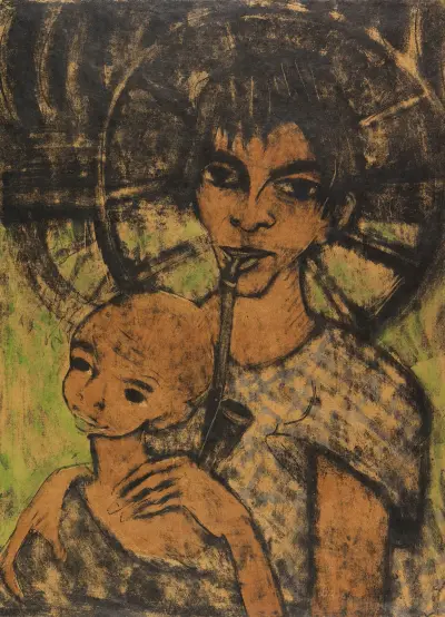 Zigeunermadonna (Zigeunerin mit Kind vorm Wagenrad) av Otto Mueller