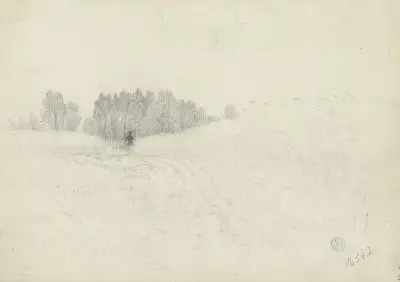Ackerlandschaft mit Vogelscheuche von Otto Scholderer