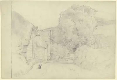 Bauerngehöft an einer Dorfstraße von Otto Scholderer