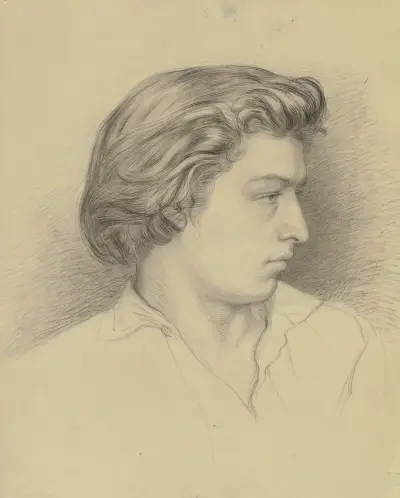 Bildnis eines jungen Mannes im Profil nach rechts von Otto Scholderer
