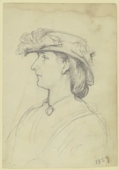 Damenbildnis mit Hut im Profil nach links, 1859 von Otto Scholderer