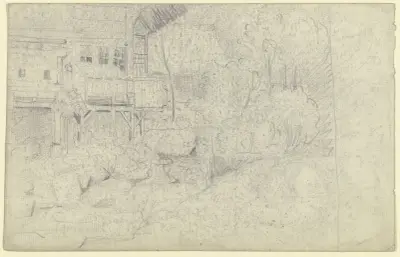 Bauernhof am Flussufer von Otto Scholderer