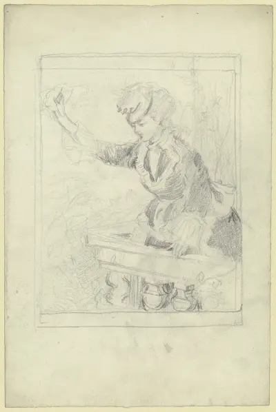 Frau auf Balkon, winkend von Otto Scholderer