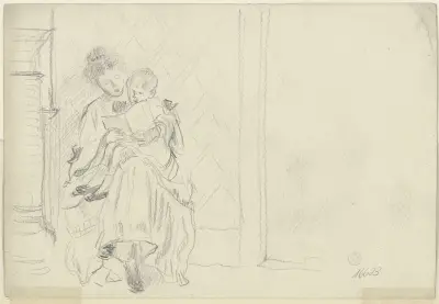 Frau mit Jungen auf Schoß av Otto Scholderer