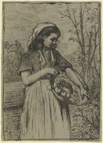 Girl with a fruit basket av Otto Scholderer
