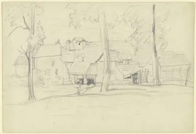 Group of houses with trees av Otto Scholderer