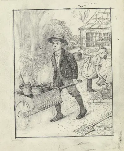 Kinder bei der Gartenarbeit von Otto Scholderer