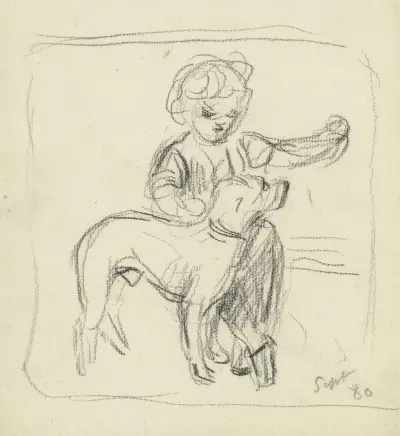 Knabe mit stehendem Hund von Otto Scholderer